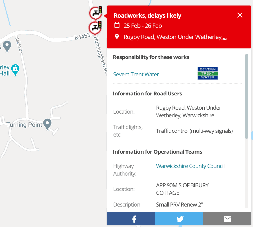Severn Trent Road Works map and description